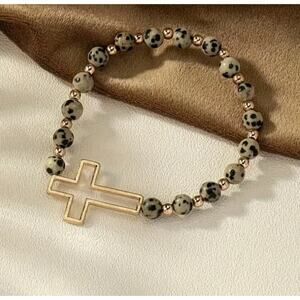 NEW - Beaded bracelet with gold cross, Cross bracelet, faith